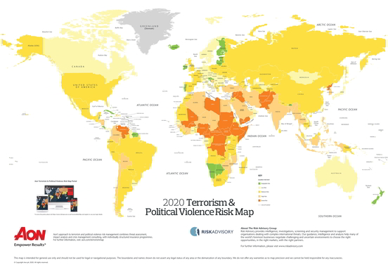 Weltkarte zur Sicherheitslage 2020