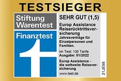 Europ Assistance Testsiegel Reiserücktrittsversicherungen 01/2022