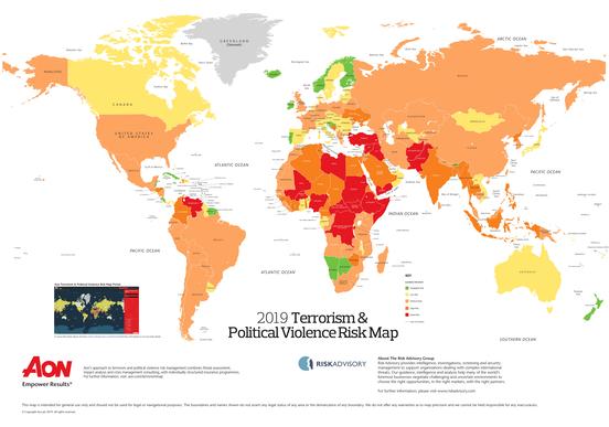 Weltkarte zur Sicherheitslage 2019