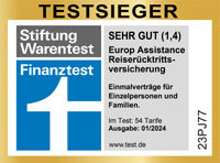 Testsiegel Europ Assistance Reiserücktrittsversicherung