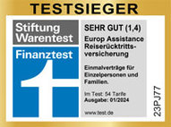 Testsiegel Europ Assistance Reiserücktrittsversicherung