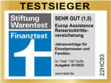 Europ Assistance Testsiegel Reiserücktrittsversicherungen 01/2023