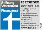 Stiftung Warentest Finanztest Testsieger TravelSecure Krankenversicherung bis 1 Jahr