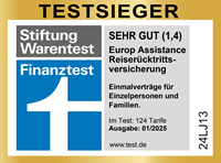 Testsiegel Europ Assistance Reiserücktrittsversicherung
